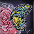 Beautiful Butterfly Acrylic Painting titled Rainbow's Kiss (6x6) by Evelyn Mishra