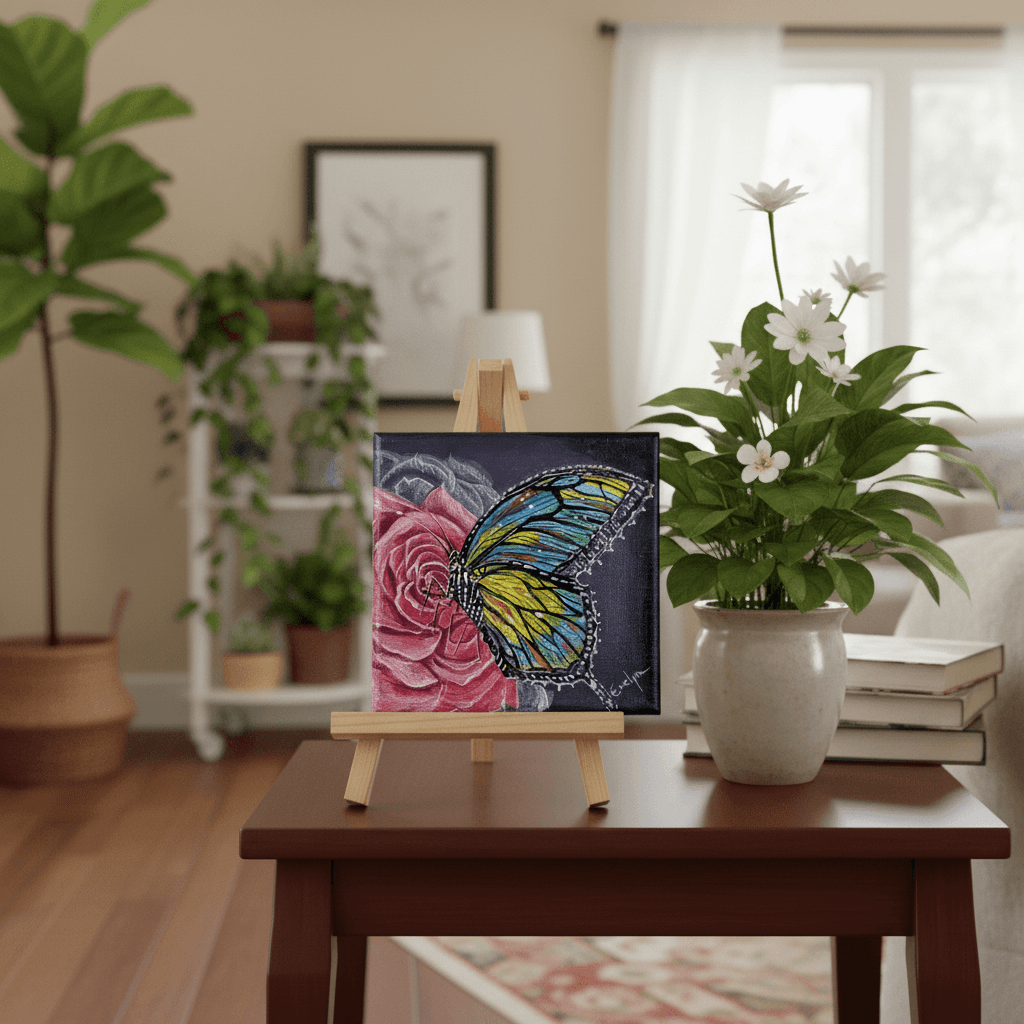 Rainbow's Kiss - Original 6x6 Acrylic Butterfly Painting | Garden Love Art