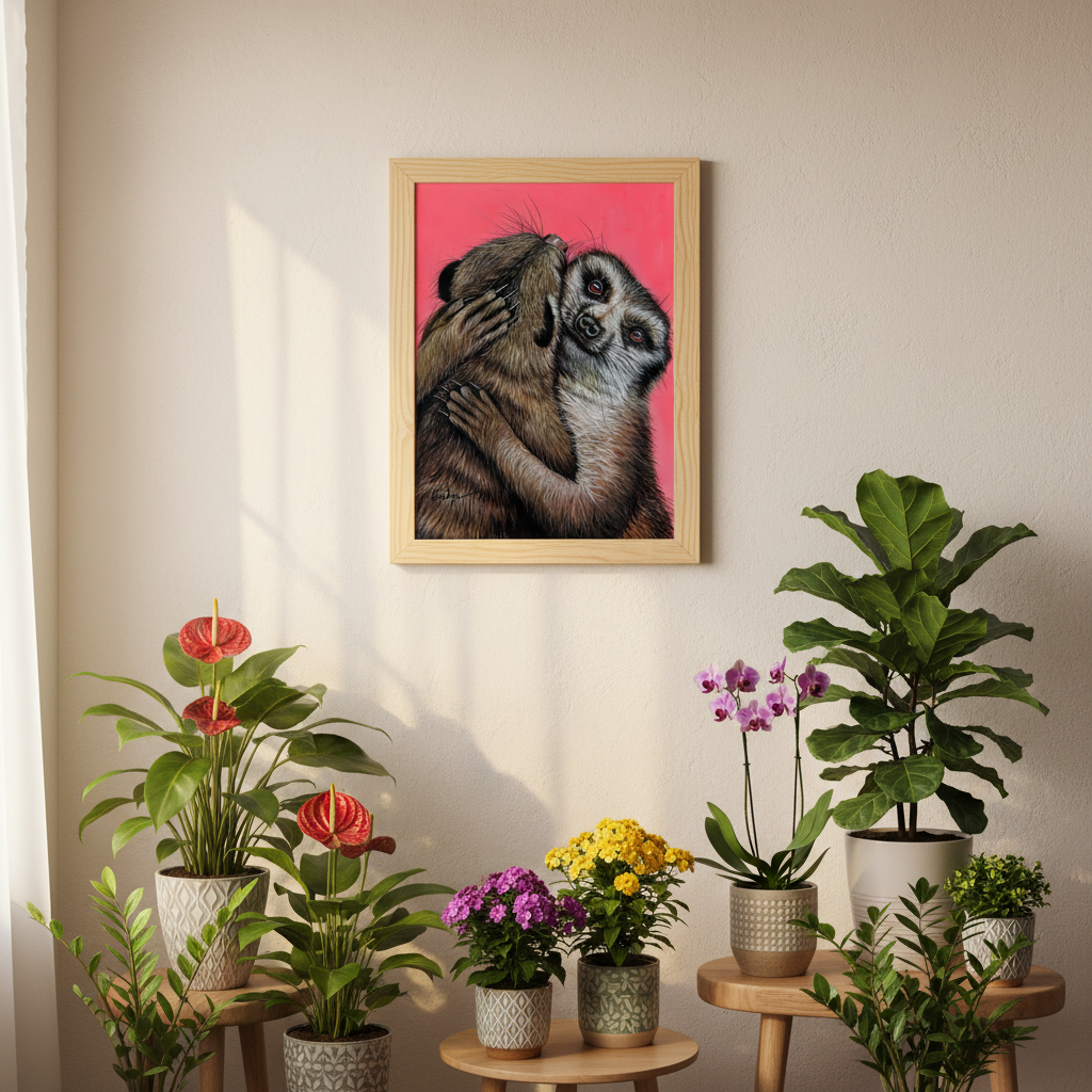 Paws of Love - Original 12x9 Acrylic  Meerkats Painting | Wildlife Love Art