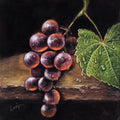 Small 8x8 inch oil on board painting of grapes titled Grapes of Grace by Evelyn Mishra.