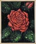 Imaginative acrylic painting titled Drenched in Love by Evelyn Mishra, 8.6 by 10.5 inches, includes frame.